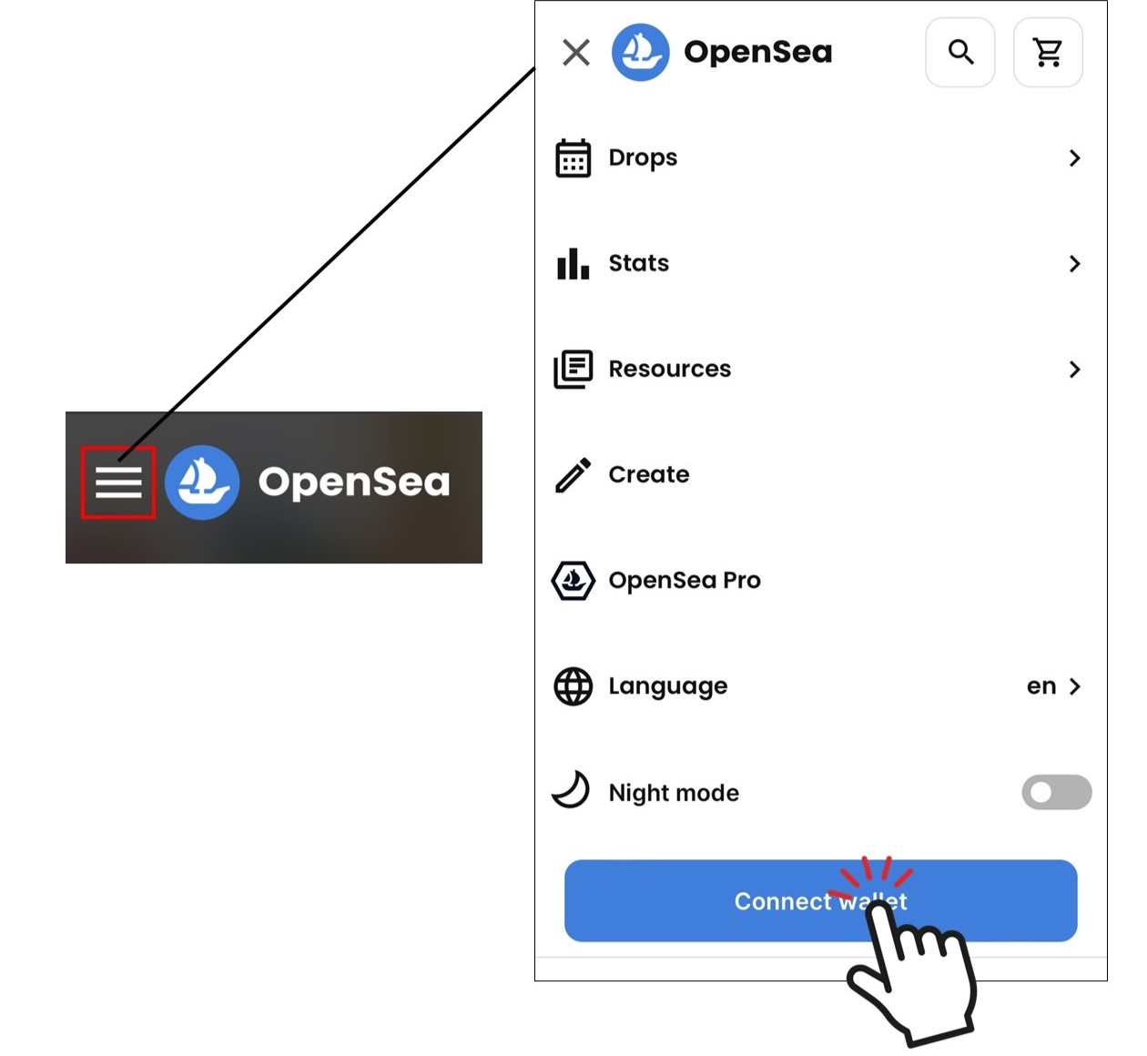 スマホ版OpenSeaへのウォレット接続