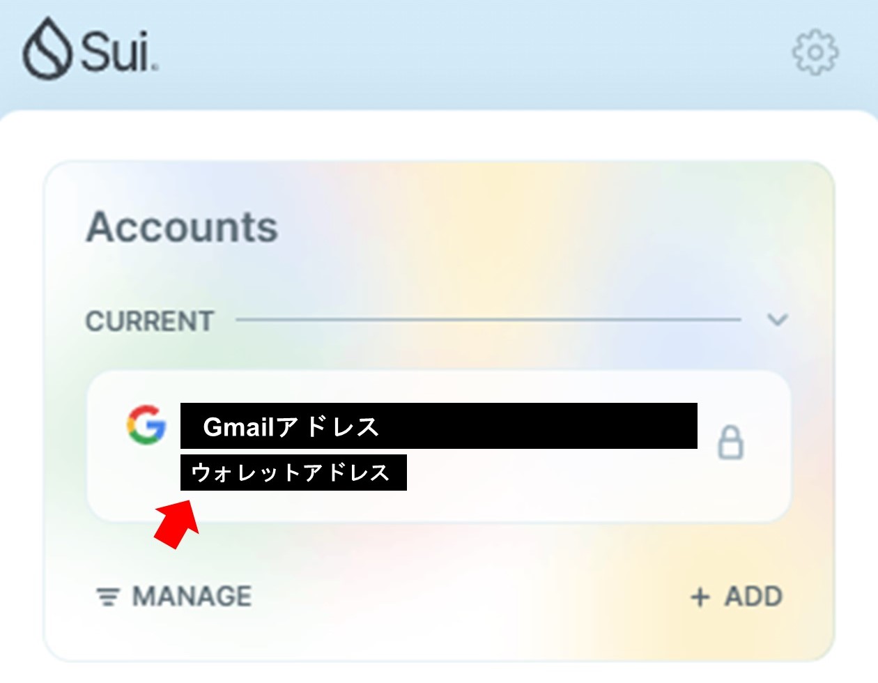 Sui Walletに表示されているウォレットアドレス