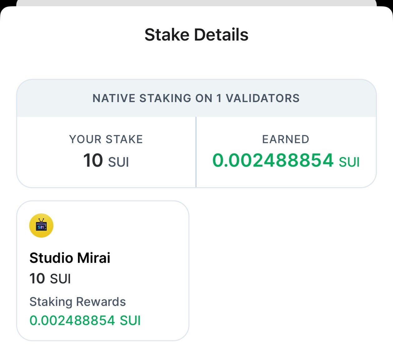 ステーキング状況詳細（Sui Wallet Mobile）