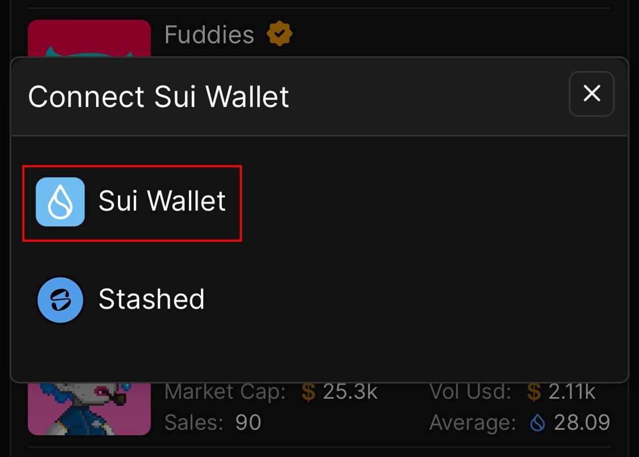 Sui Walletを選択（TradePort）