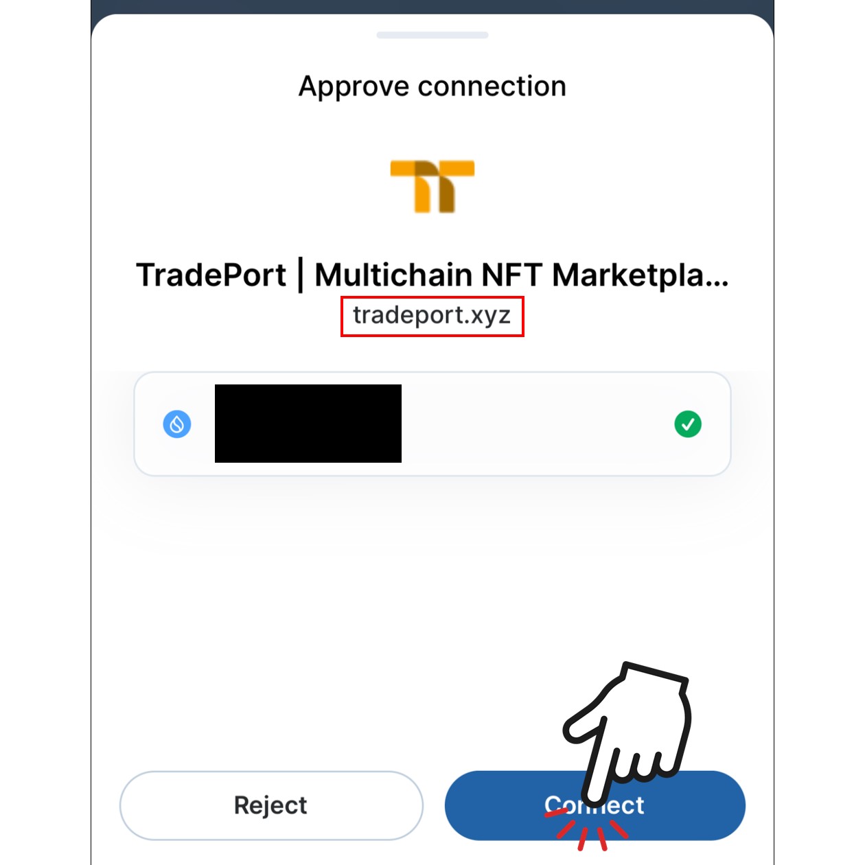 TradePortへの接続承認（Sui Wallet Mobile）